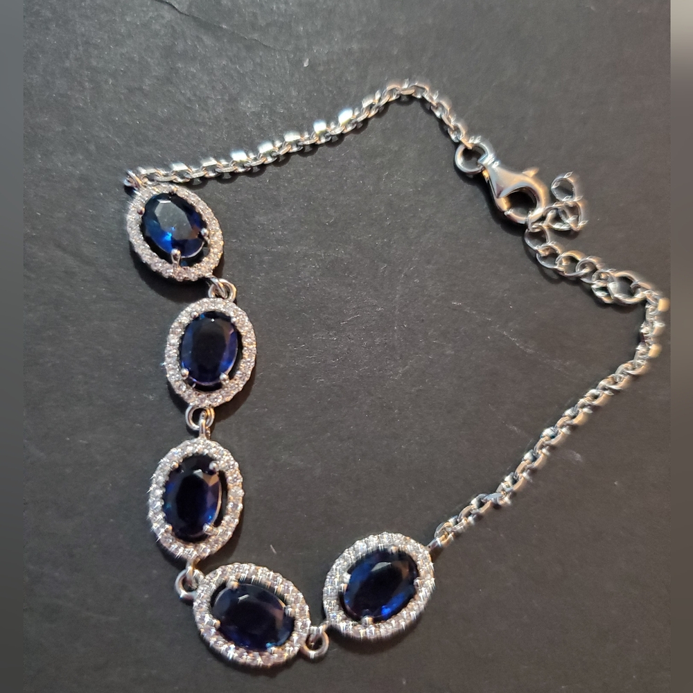 Blue stone ladies sterling silver bracelet